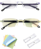 2 Pcs Auto Focus Glasses Self Adjusting, Intelligent Dual Focusing Eyeglasses Smart Zoom Reading Anti-Blue Presbyopia Glass Look Far And Near For Men Women With Case And Glasses Cloth (Yellow+White)