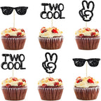 24Pcs Black Gold Glitter Two Cool Cupcake Toppers, Happy 2nd Birthday Cake Picks Baby Shower Kids Second Birthday Party Cake Decorations