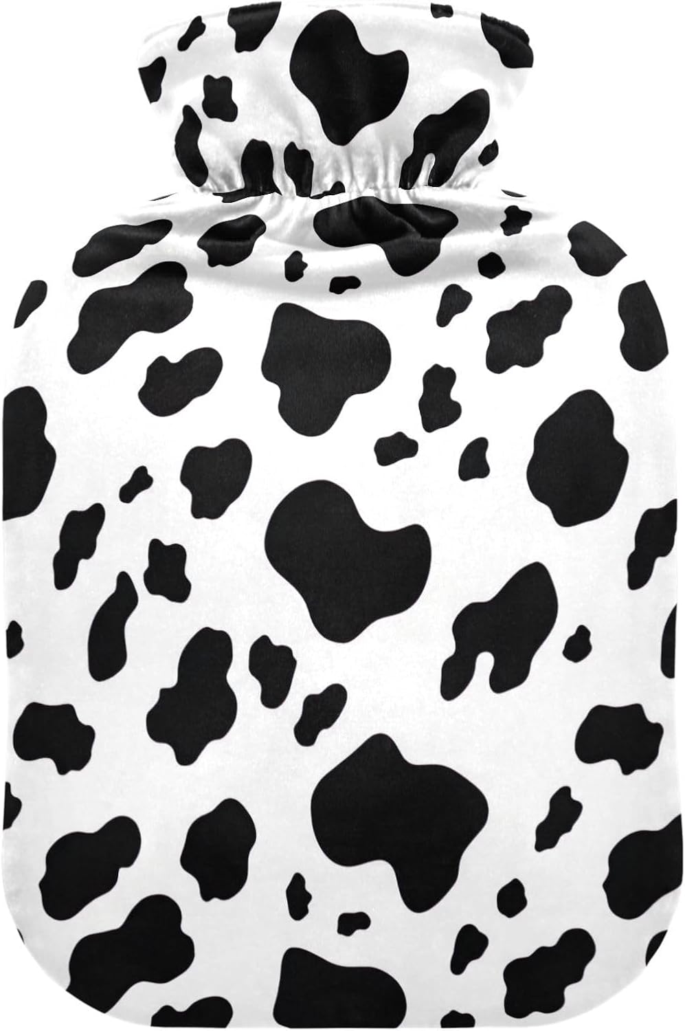 Cute Black Cow White Hot Water Bottle with Soft Velvet Cover Hot Water Bag for Neck and Shoulder Pain Relief Small
