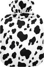 Cute Black Cow White Hot Water Bottle with Soft Velvet Cover Hot Water Bag for Neck and Shoulder Pain Relief Small