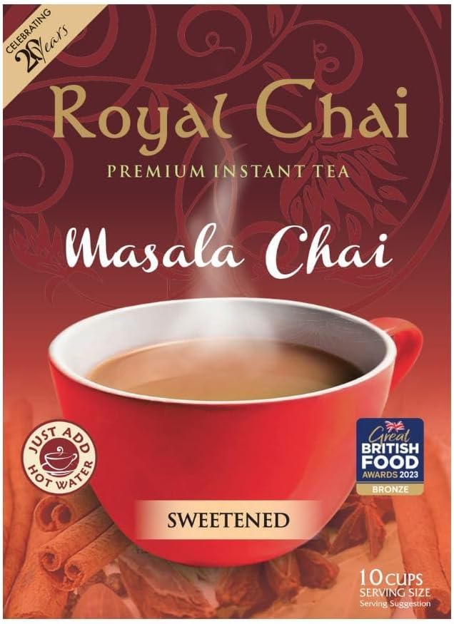 Royal Chai | Masala Chai Sweetened | 10 Count Single Box | All Natural, No Preservatives | Premium Instant Tea | Made in the UK