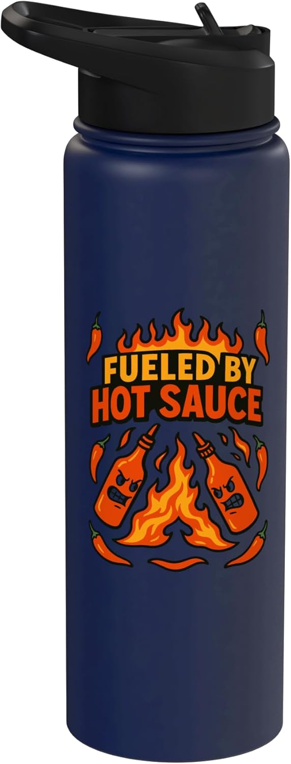 Fueled By Hot Sauce Spicy Food Lover Chilihead Stainless Steel Insulated Water Bottle