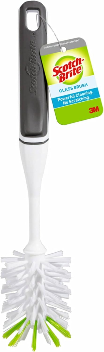 Scotch-Brite Glass and Water Bottle Brush, Long-Lasting, Safe on Glassware, Shaker Bottles, Food Processors, & More, Non-slip handle, Durable, Reusable, Clean in Top Rack of Your Dishwasher
