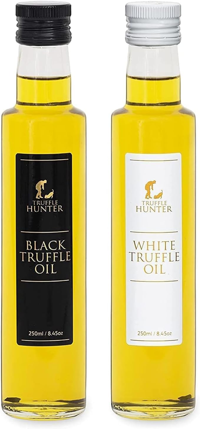 TruffleHunter - Black & White Truffle Oil Set - Extra Virgin Olive Oil for Cooking & Seasoning - 8.45 Oz X2