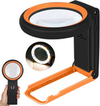 KIBTOY Magnifying Glass with Light and Stand, Foldable Handheld Magnifying Lenses 18 LED Illuminated Lighted Magnifier for Seniors Reading, Close Work, Coins, Jewelry Black