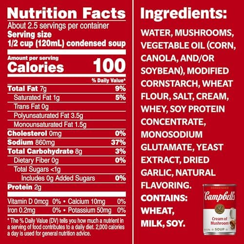 Campbell's Condensed Cream of Mushroom Soup, 10.5 oz Can