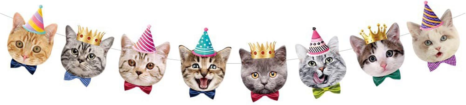 TSJ Cat Face Banner Kitty Cat Theme Birthday Party Bunting Decoration for Adoption Birthday Parties