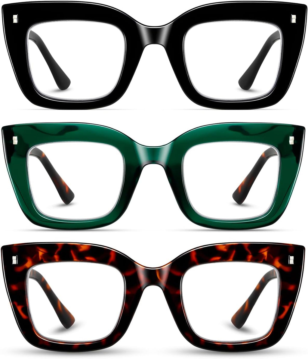 Hubeye 3 Pack Oprah Style Reading Glasses Oversized Readers Blue Light Blocking Computer Eyewear With Spring Hinge