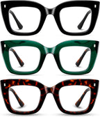 Hubeye 3 Pack Oprah Style Reading Glasses Oversized Readers Blue Light Blocking Computer Eyewear With Spring Hinge