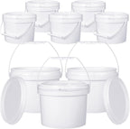 Leinuosen 8 Pcs Plastic Bucket with Handle and Lid Durable Heavy Duty Food Safe Bucket Pail Container for Multipurpose Storage Paint Art Crafts Projects, BPA Free(3 Gallon,White)