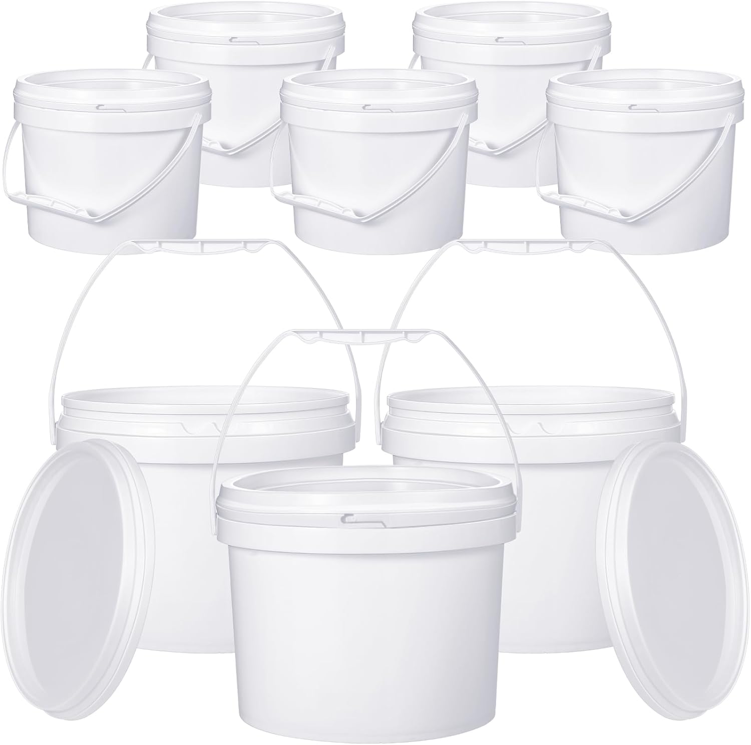Leinuosen 8 Pcs Plastic Bucket with Handle and Lid Durable Heavy Duty Food Safe Bucket Pail Container for Multipurpose Storage Paint Art Crafts Projects, BPA Free(3 Gallon,White)