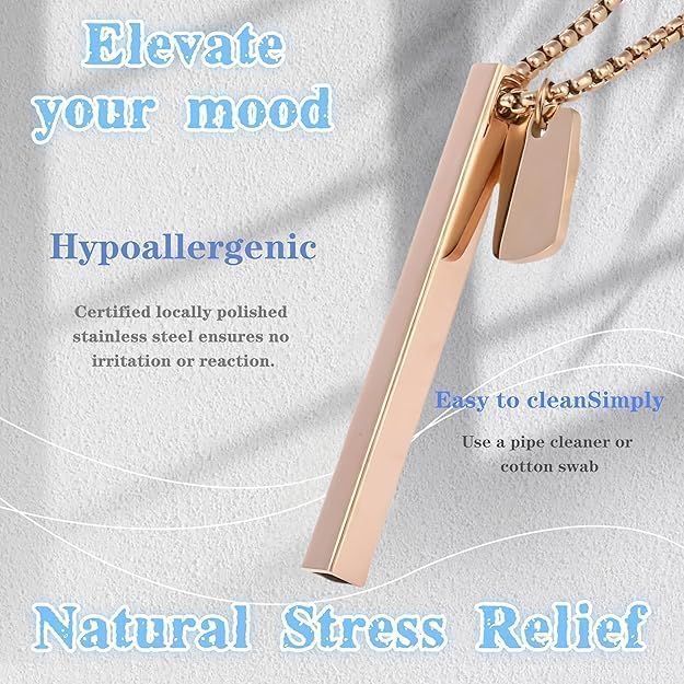 Tactile Breathing Necklace for Stress & Anxiety Relief | 4-7-8 Breathing Tool | Natural Calm & Stress Relief | Stylish Hypoallergenic Jewelry with Lifetime Chain for Women & Men