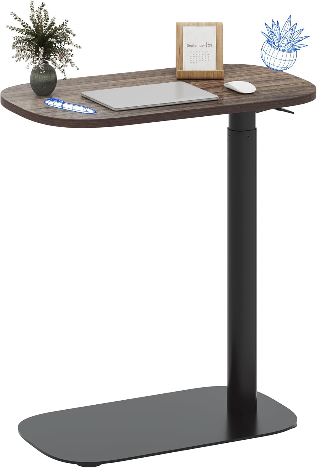 FLEXISPOT Adjustable C Table, Mobile Snack Side End Table Sofa Couch Bedside Table Laptop Cart TV Tray Night Stand for Small Space Side Table(23.6" W x 13.8" D,Rustic Brown)