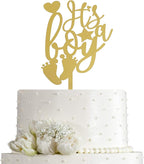 JIEEIN It's a Boy Cake Topper for Baby Shower, Baby Boy 1st Birthday Party Sign, Cute Baby Boy Cake Decor, Gender Reveal Party Decoration Supplies, Mirror Gold
