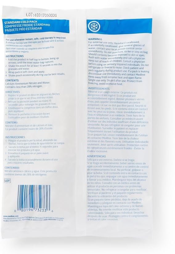 Medline Standard Instant Cold Packs, Single-Use, 6 Inches x 9 Inches, Economical, Activates Instantly, Case of 24 Each
