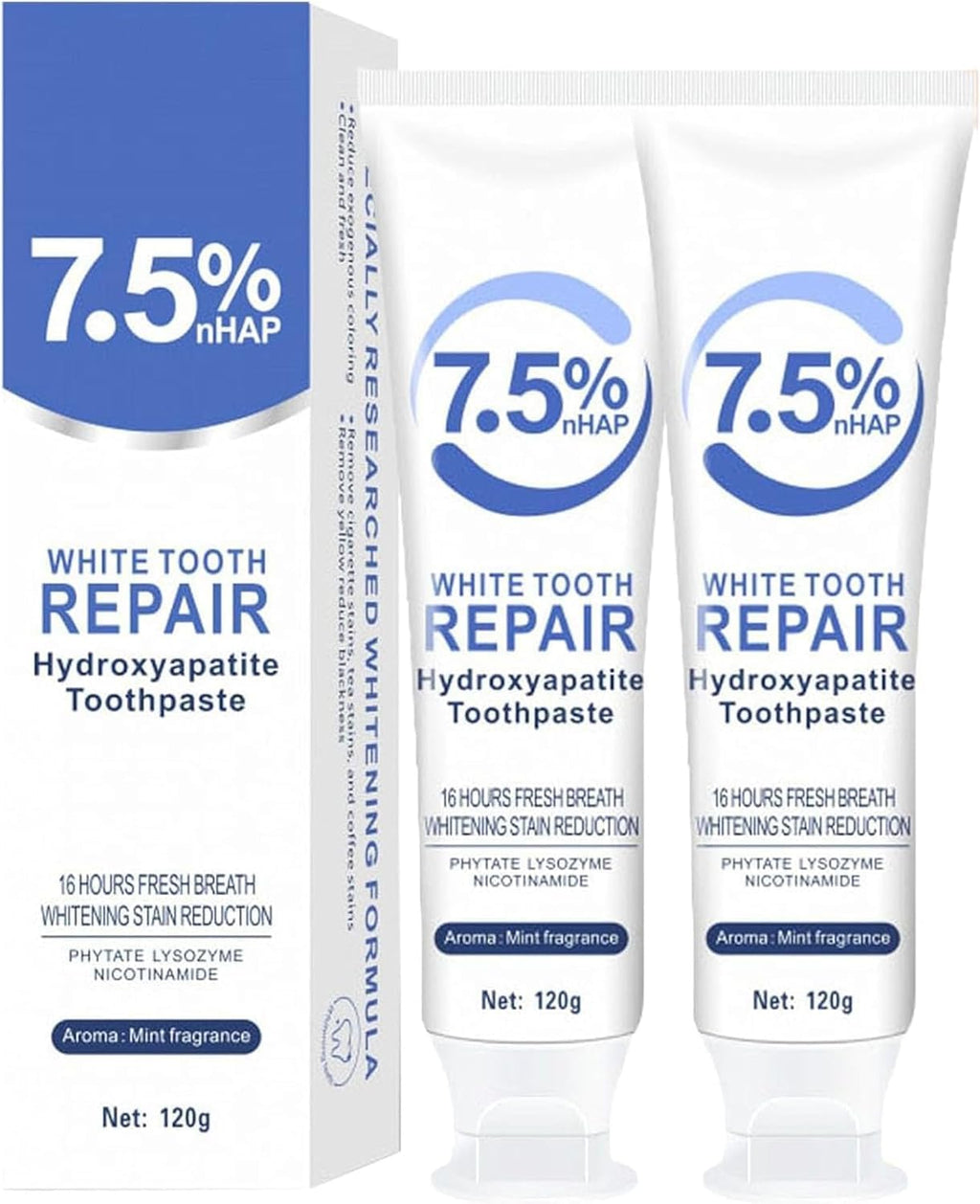 7.5% Hydroxyapatite Toothpaste for Enamel Protection, Fluoride-Free Formula with Gentle Mint, for Sensitive Teeth, Daily Protection, Long-Lasting Fresh Breath, 4.23 Oz (2)