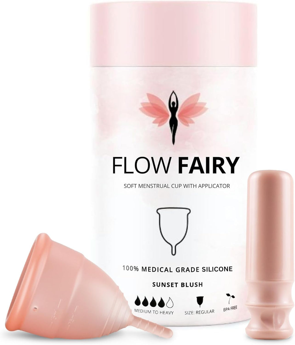 Menstrual Cup with Applicator – Reusable 100% Medical-Grade Silicone Period Cup for Beginners – Leak-Free, Eco-Friendly, BPA & Latex Free, Up to 12-Hour Protection (Regular)