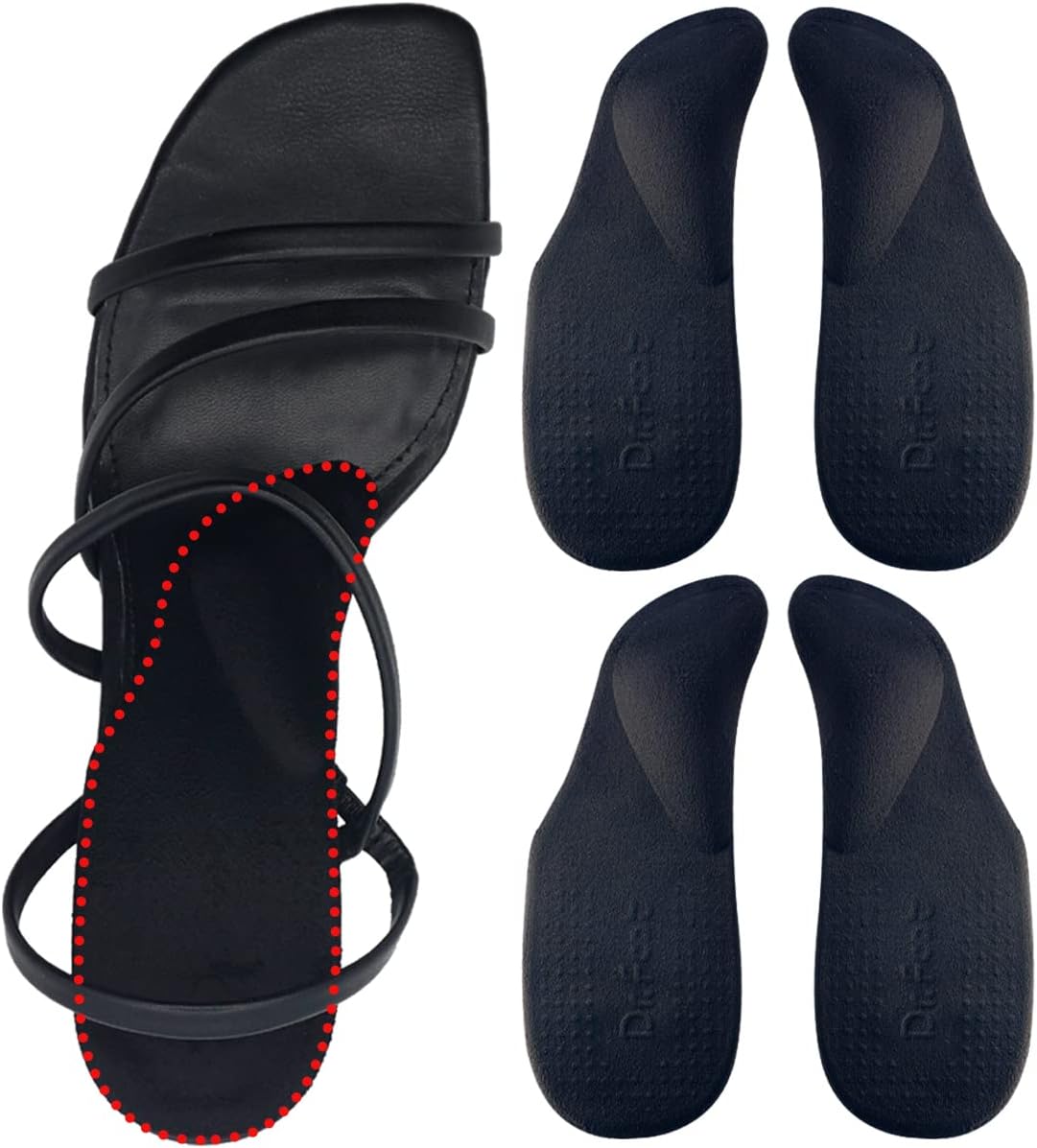 Dr. Foot's Arch Support Shoe Inserts for Flat Feet, Plantar Fasciitis, Adhesive Heel Cushion for Relieve Pain for Women & Men (Small, Black)