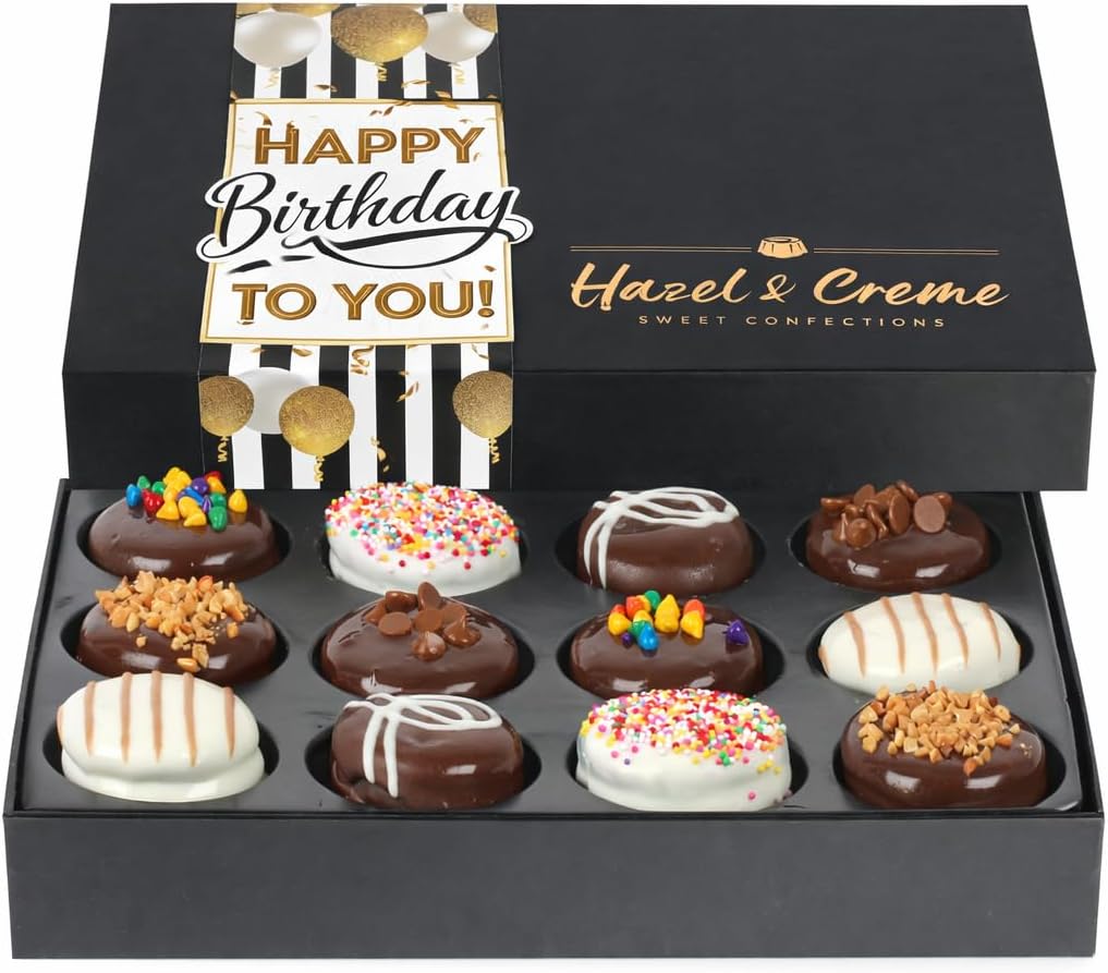 Happy Birthday Cookies - Birthday Cookie Gift Basket - Gourmet Food Gifting for Him/Her (Large, Assorted Flavors), Kosher Vegan Cookie Box