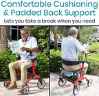 Vive Mobility Rollator Walker with Seat - Senior Easy Drive Folding Frame, Lightweight, Foldable, with Basket Support - Comfort Handles & Thick Backrest - Mobility Aid Accessories