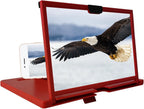 Screen Magnifier Amplifier, 12'' Mobile Phone 3D HD Magnifying Projector with Foldable Stand Holder, Phone Screen Magnifier for Movies Videos Gaming, Compatible with All Phones(Red)
