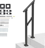 VEVOR Handrails for Outdoor Steps, 1 Step Stair Hand Rail Kit, Transitional Carbon Steel Railings with Installation Kit, Stair Rails for Seniors, Concrete Steps & Porch & Deck, Black Square Tube