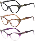 Eyekepper Womens 3 Pairs Reading Glasses Ladies' Vintage Cat Eye Readers (Black/Tortoise/Purple Transparent, 1.50)