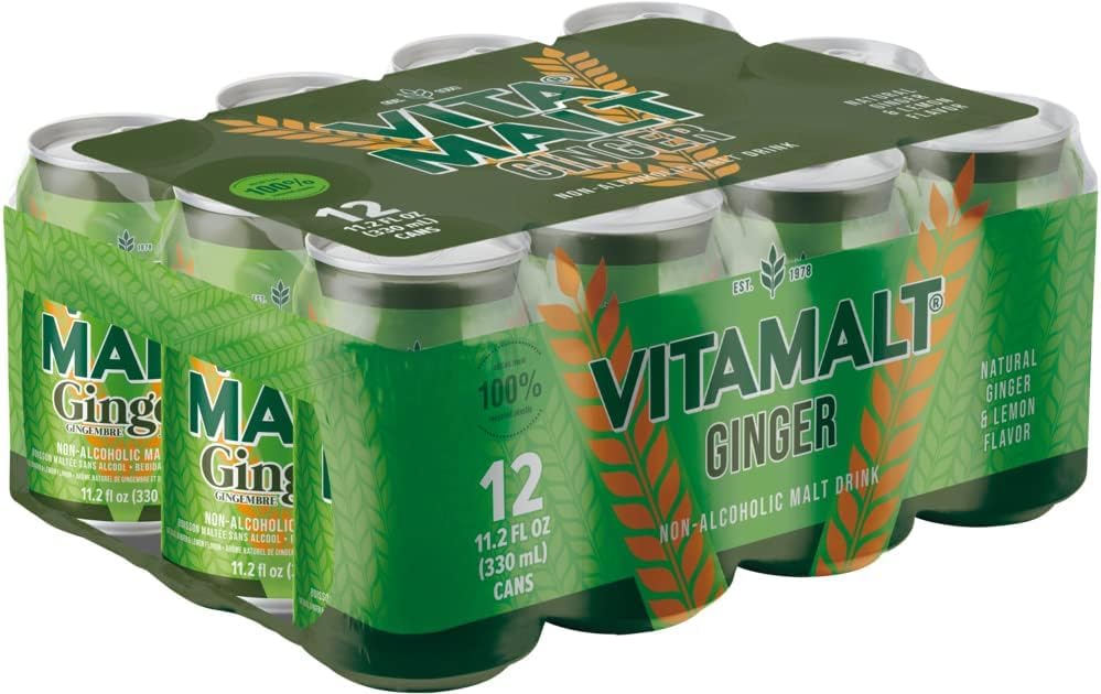 Vitamalt Ginger, Non-Alcoholic Malt Drink, 11.2 Oz Can (Pack of 12)