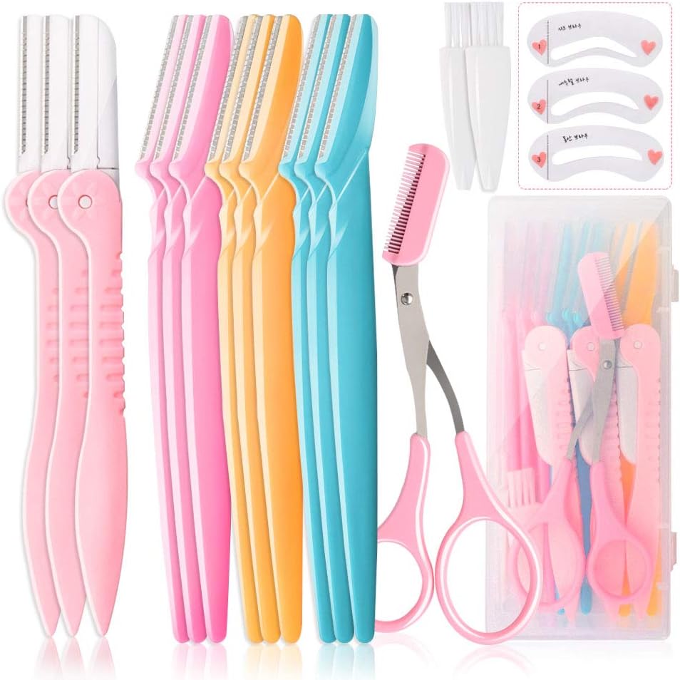 12 Pcs Eyebrow Razor, Face Razors for Women, Exfoliating Trimmers, Eyebrow Grooming Shaper for Women, Peach Fuzz, Hair Removal, Facial Razors Dermaplane Glow Razor