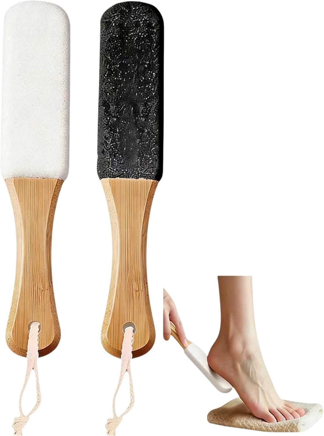 2-Pack Professional Pedicure Foot File with Wooden Handle & Pumice Stone - Callus Remover for Feet & Hands, Foot Scrubber for Dead Skin, Dry Rough Feet, Cracked Heels and Corns
