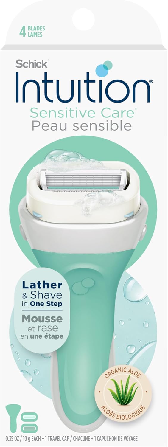 Schick Intuition Razors for Women with Sensitive Skin | 1 Razor & 2 Intuition Razor Blades Refill with Organic Aloe