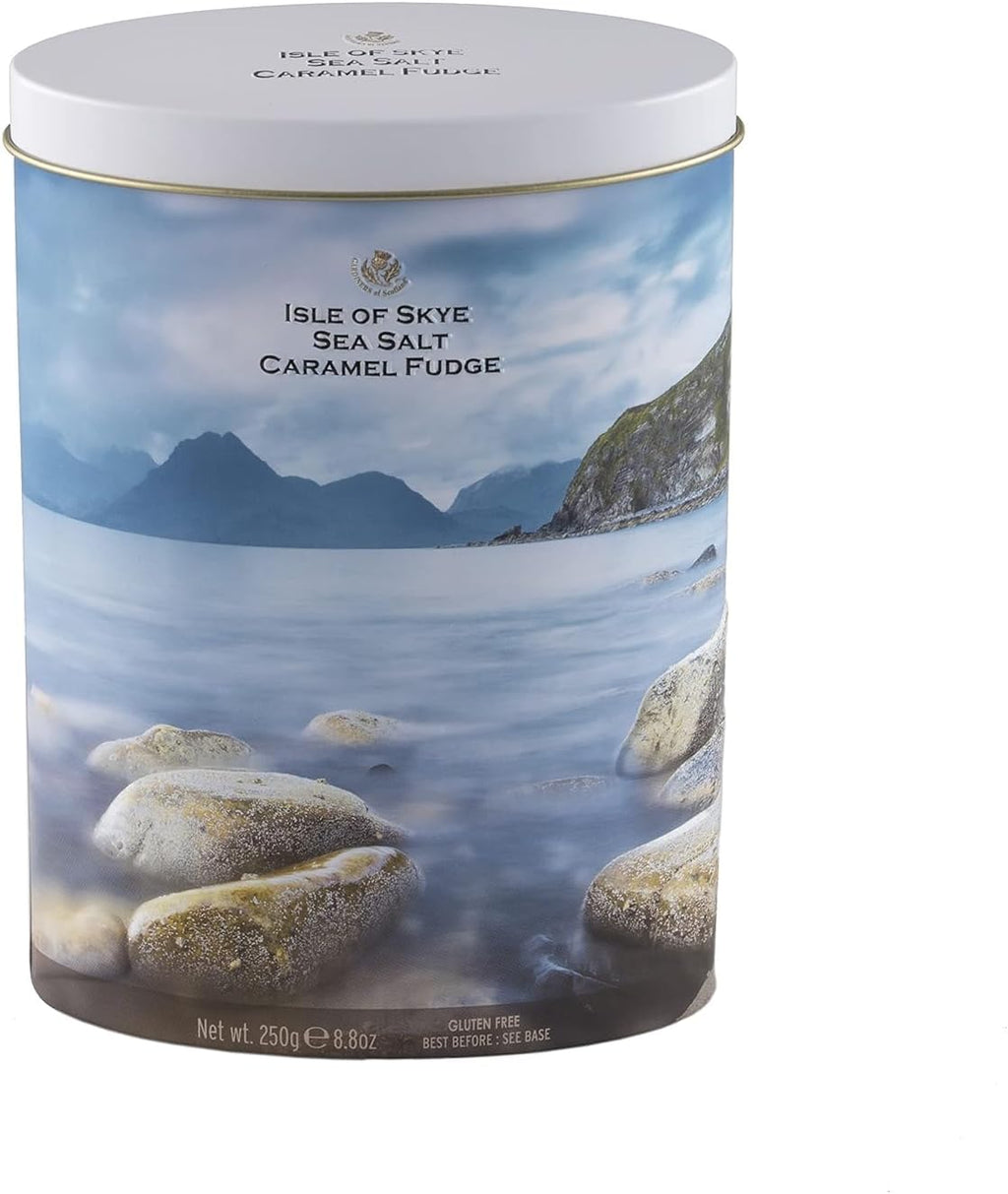 Gardiners of Scotland Handmade Fudge, Isle of Skye Sea Salt & Caramel Fudge 8.8 Ounce Tin