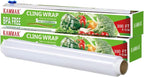 KAMMAK Plastic Wrap, Food Wrap with Slide Cutter, Cling Wrap 12 inch Food Service Clear Cling Film 2 Pack 300 Square FT Roll BPA-Free Microwave-Safe Kitchen Wrap Quick Cut Plastic Film