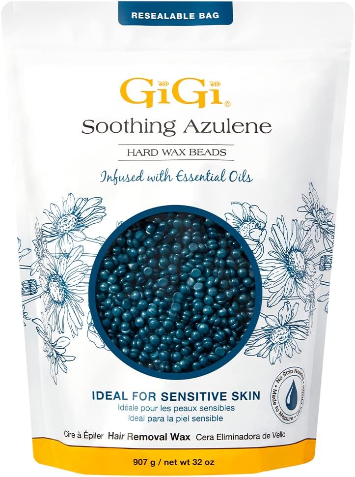 GiGi Hard Wax Beads for Hair Removal, Soothing Azulene Hard Wax Beads, Gentle Formula for Sensitive Skin, No Strips Needed for Full Body & Face Waxing, 32 oz, 1-pack
