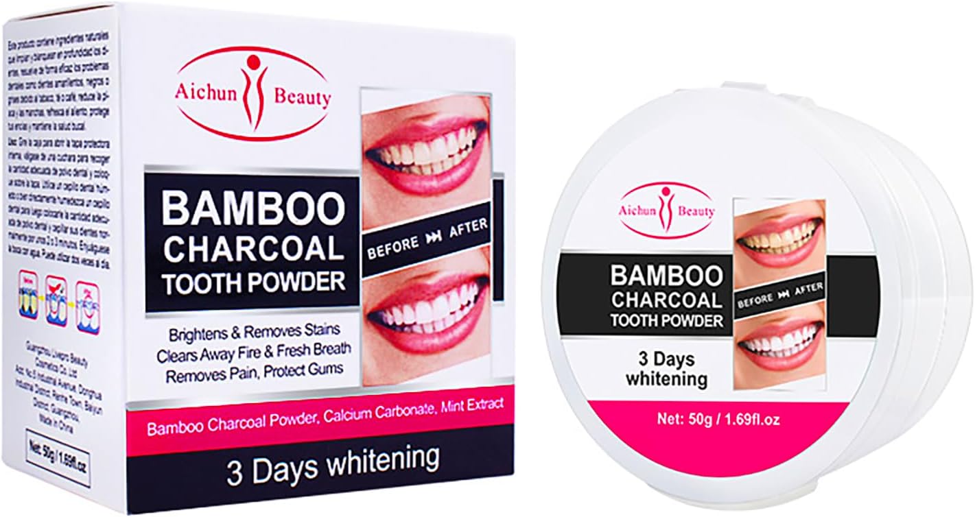 AICHUN BEAUTY Bamboo Charcoal Tooth Powder 3 Days Whitening Fresh Breath Mint Extract Removes Stains 50g/1.69fl.oz