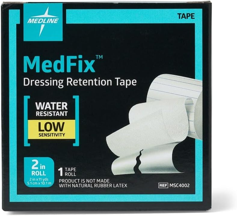 Medline MedFix Dressing Retention Tape with S-Release Liner, Secures Primary Dressings and Medical Appliances, 2" x 11 yd