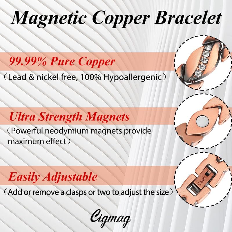 Copper Bracelets for Women Ultra Magnets Magnetic Bracelet Pure Copper Adjustable with Sizing Tool