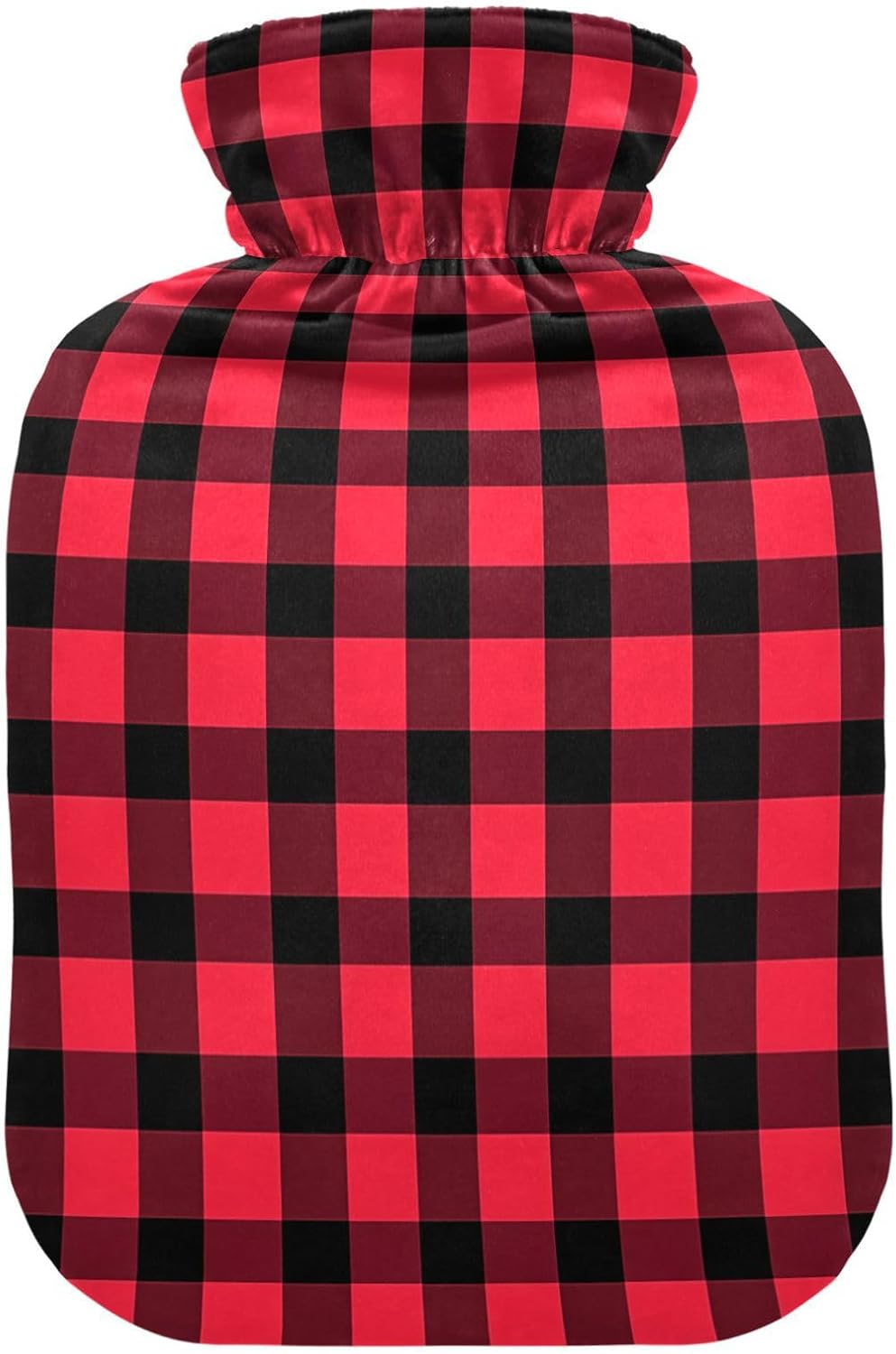 Red and Black Buffalo Plaid Hot Water Bottle with Cover, 2Liter Soft Velvet Winter Warm Water Bag for Neck and Shoulder Pain Relief Period Cramps Bed Hand Feet Warmer