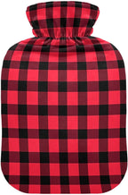 Red and Black Buffalo Plaid Hot Water Bottle with Cover, 2Liter Soft Velvet Winter Warm Water Bag for Neck and Shoulder Pain Relief Period Cramps Bed Hand Feet Warmer