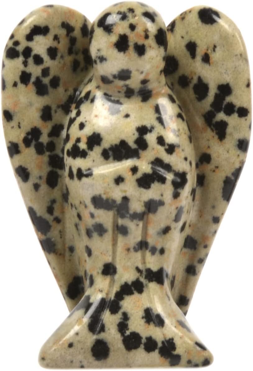 Justinstones Carved Dalmatian Jasper Gemstone Peace Angel Pocket Guardian AngelHealing Statue 2 inch
