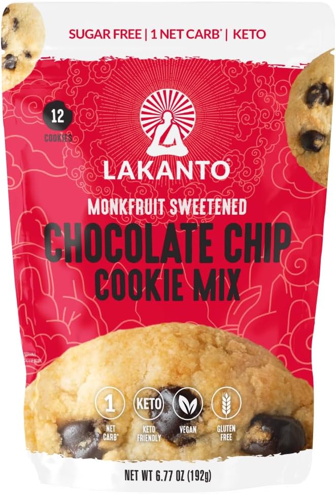 Lakanto Sugar Free Chocolate Chip Cookie Mix - Sweetened with Monk Fruit Sweetener, Gluten Free, Keto Diet Friendly, Vegan, 2g Net Carb, Almond Flour, Sea Salt (12 Cookies)