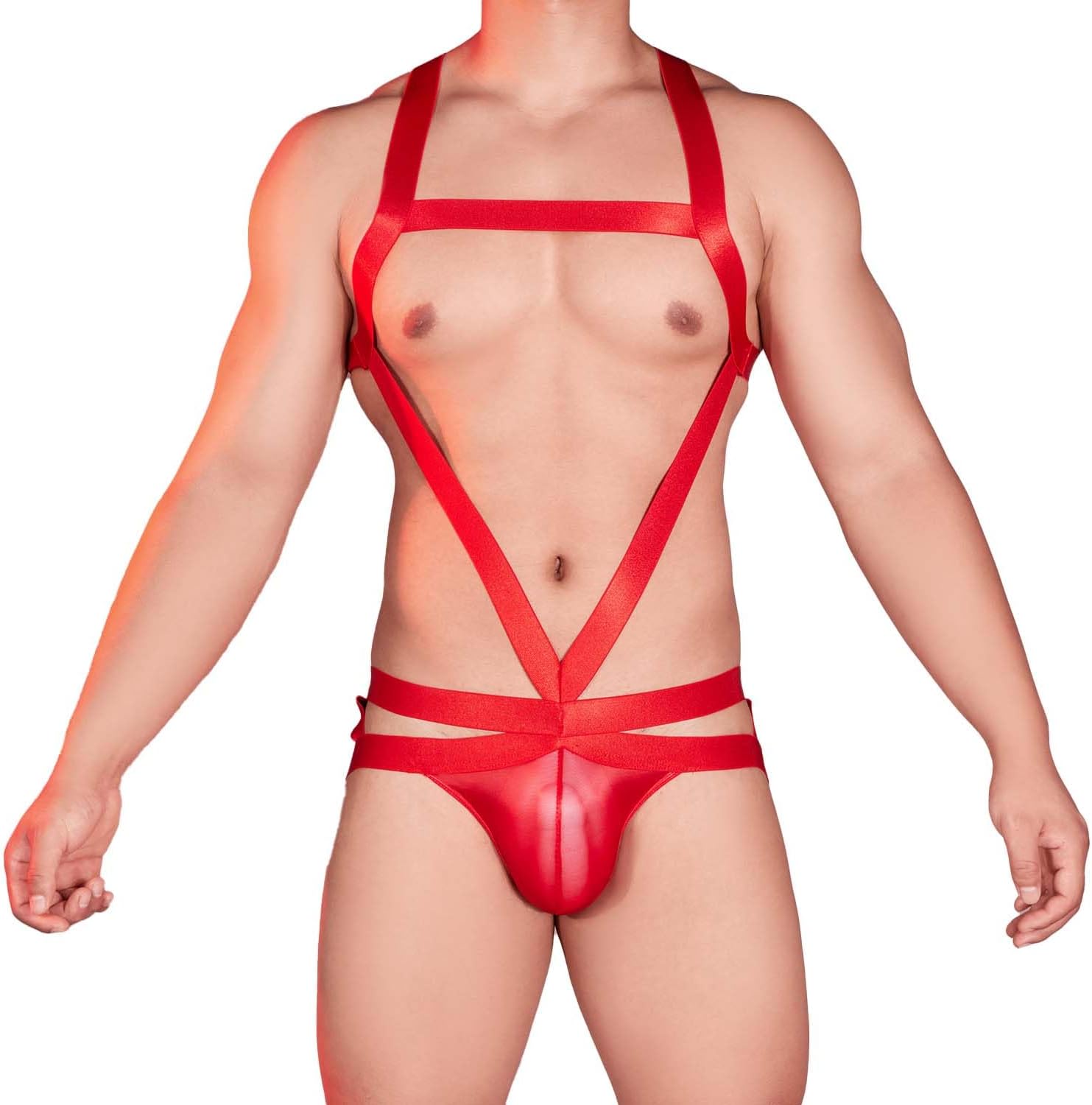 Mens Harness Sport Shoulder Strap Fitness One Piece Jockstrap Bodysuit Chest Belt Underwear G String Thong Lingerie