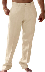 Runcati Mens Casual Pants Linen Elastic Waist Lightweight Straight Leg Pants Cotton Loose Fit Summer Beach Yoga Trousers