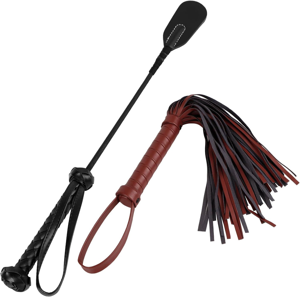 2 PCS Riding Crop for Horse, 18 Inch Horse Whip with 20 Inch PU Leather Premium Riding Crop for Equestrian Sports, Black, Red