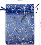 100pcs Sheer Organza Favor Bags For Wedding Baby Shower Rattan Print Gift Bags Samples Display Drawstring Pouches (5x7 inch, blue)