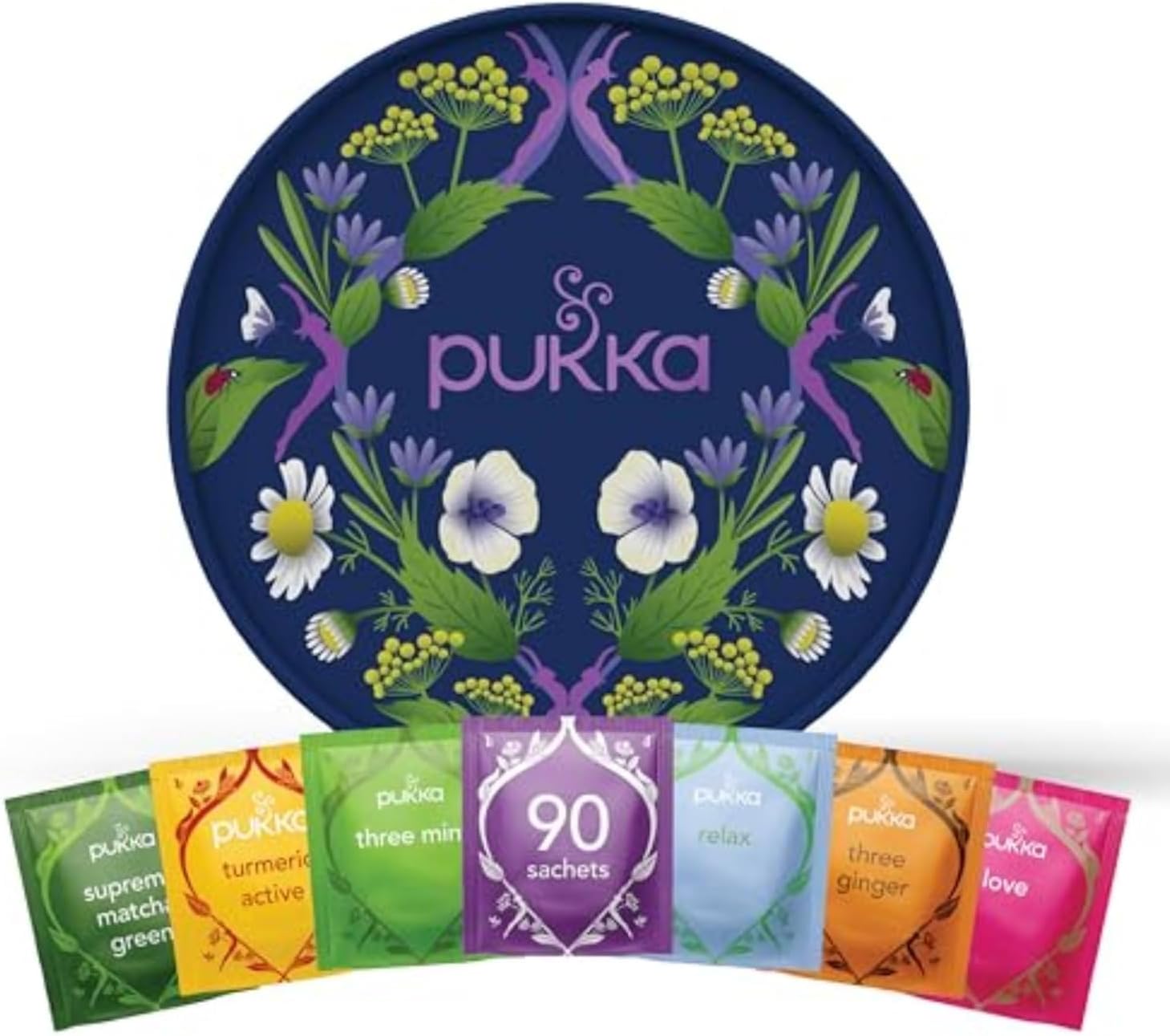 Pukka Tea Organic, Herbal Tea Sampler For Everyday Wellness, Best for Birthdays, Anniversaries & Holidays, Caffeine Free, 90 Bags, 6 Flavors