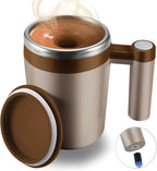 Self Stirring Mug,Rechargeable Auto Magnetic Coffee Mug with 2Pc Stir Bar,Waterproof Automatic Mixing Cup for Milk/Cocoa at Office/Kitchen/Travel 14oz Best Gift - Brown