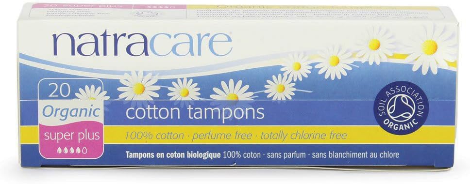 Natracare Non-Applicator 100% Organic Cotton Tampons, Super Plus, Totally Chlorine Free, Biodegradable and Compostable (1 Pack, 20 Tampons Total)