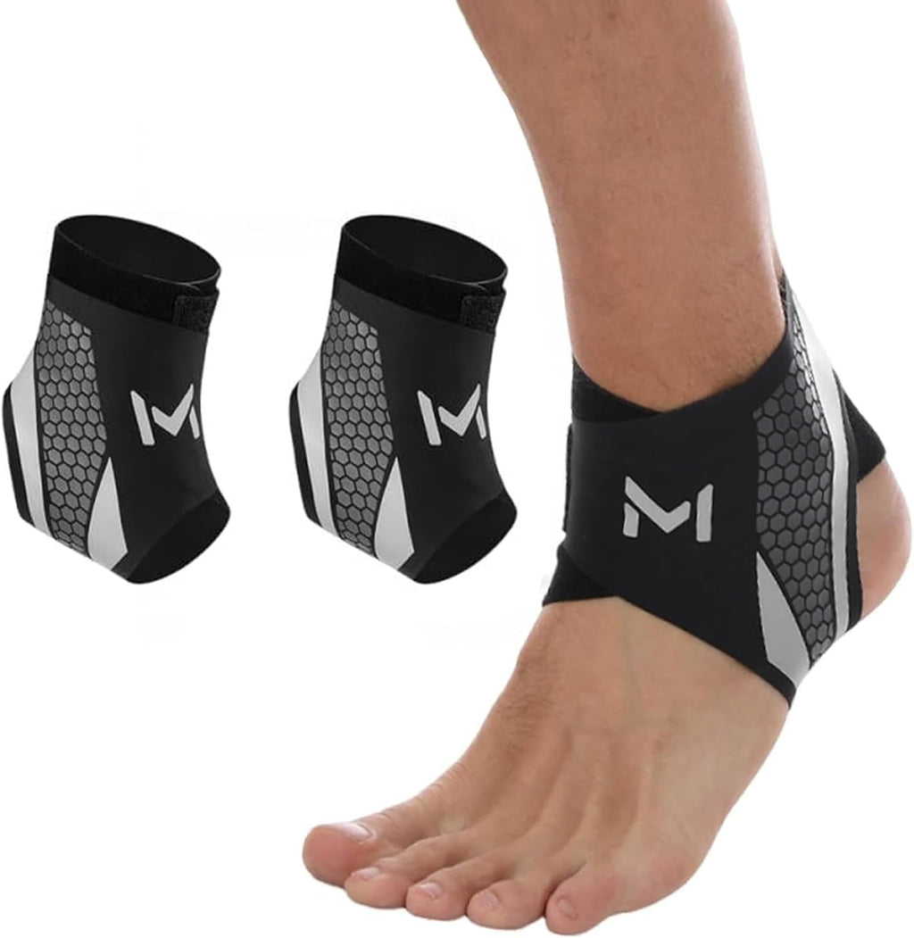 Ankle Brace 2 Pack, Adjustable Lace-Up Ankle Support with Stabilizing Straps, Breathable Compression Ankle Stabilizer for Running, Basketball, Sports & Daily Wear for Men & Women (Gray)