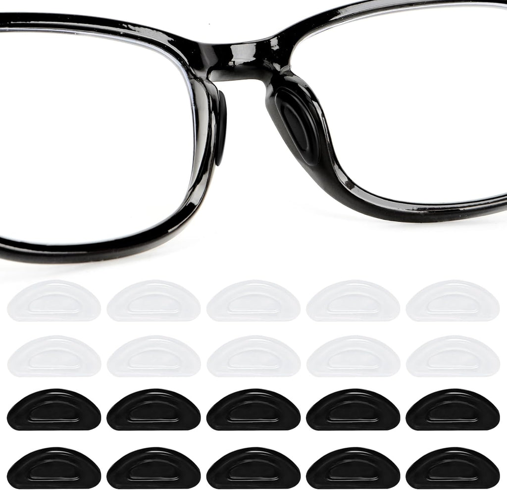 Eyeglass Nose Pads, Anti-Slip Silicone Nose Pad for Glasses, Non Slip Soft Adhesive Sunglass Replacement Sticky Nosepads Cushion for Plastic Frames Eyeglasses Glasses Sunglass 1 mm (5-Black & 5-Clear)